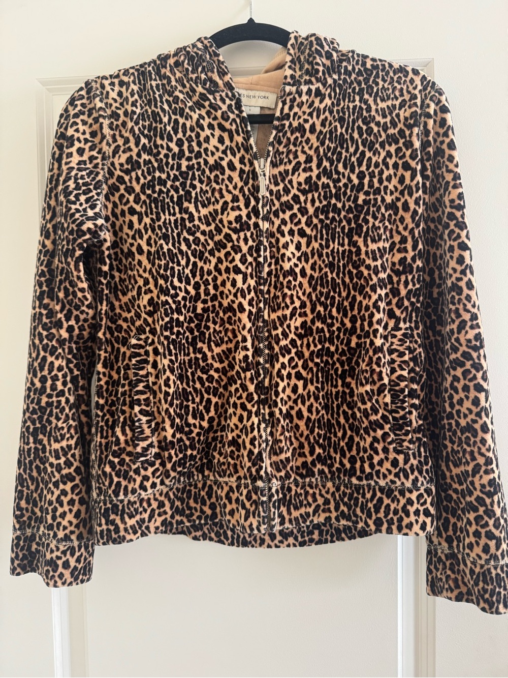 Jones New York Sport Leopard Print Zip-Front Hooded Jacket - Brown/Black